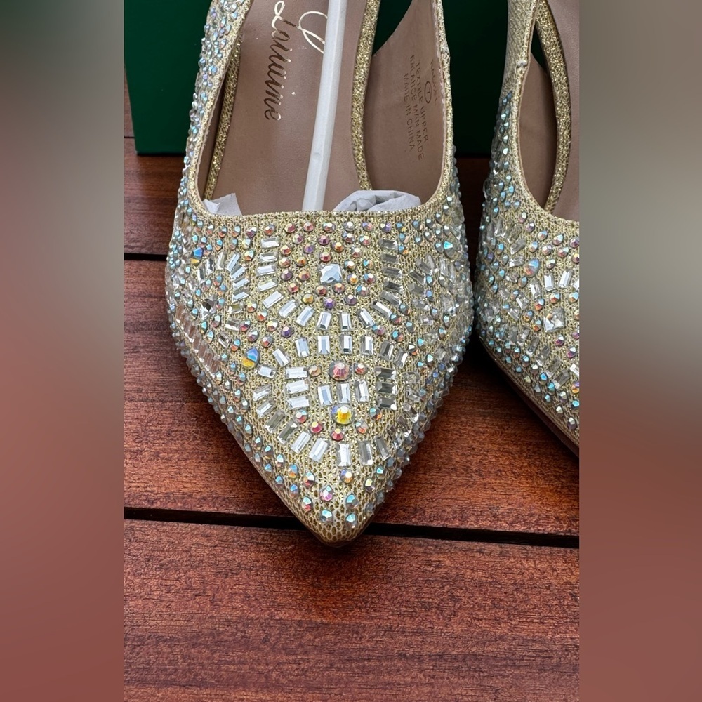 Lauren Lorraine Rachel Gold Embellished Heels Size 7 NIB Holiday Party Shoes - Picture 5 of 12